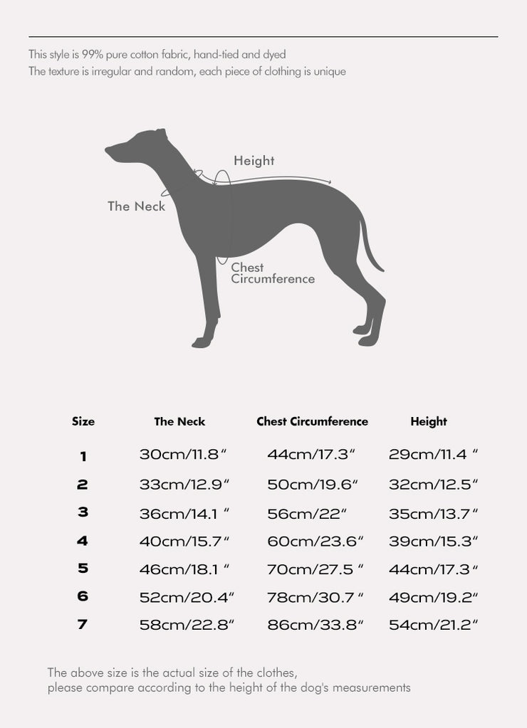 down coat for dogs Size Chart